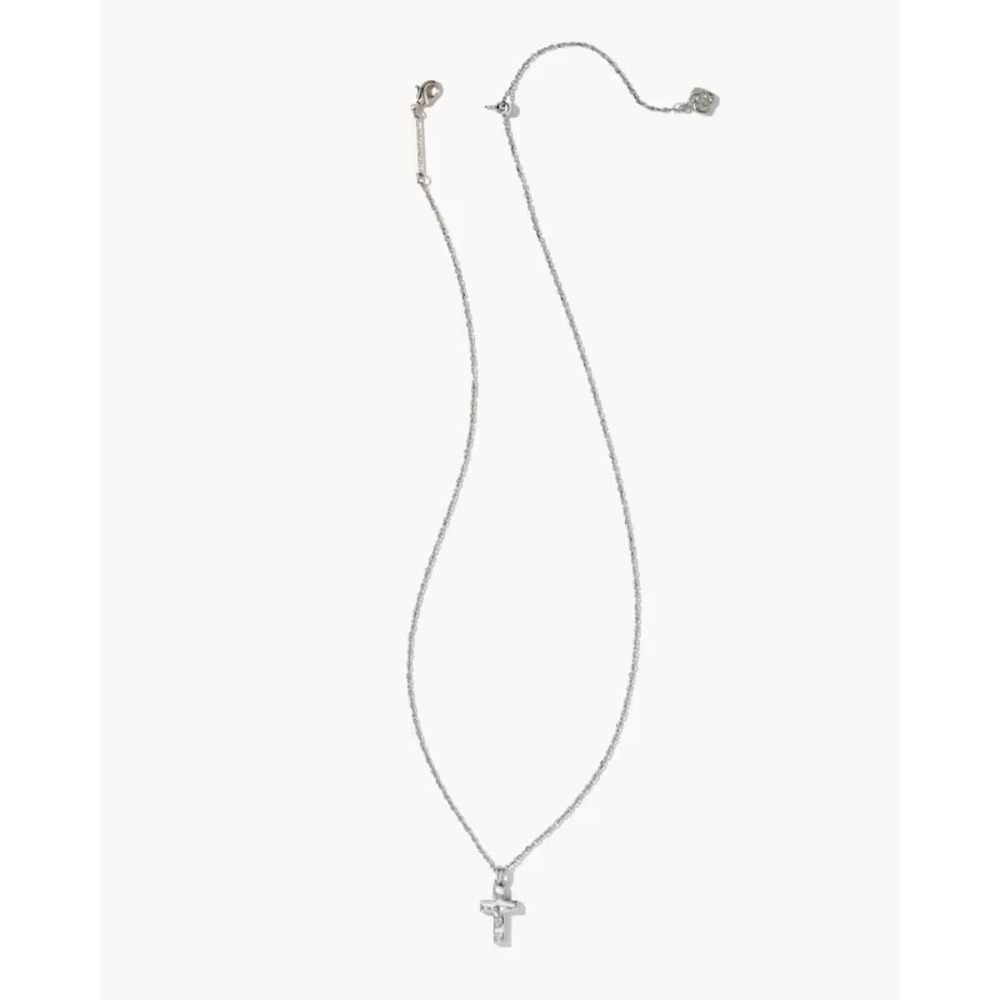 Kendra Scott Cross Pendant Necklace Rhodium Silver Tone Chain Gift Box Pouch